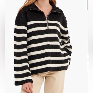English Factory Stripe Half Zip Sweater